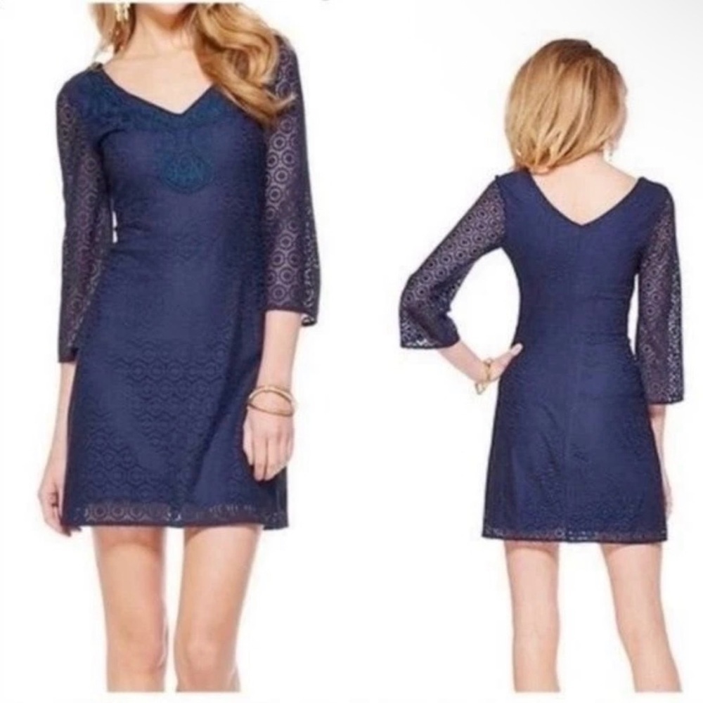 Lilly Pulitzer Alden Lace Tunic Dress Geo Circle Knit Lace Navy Size Medium